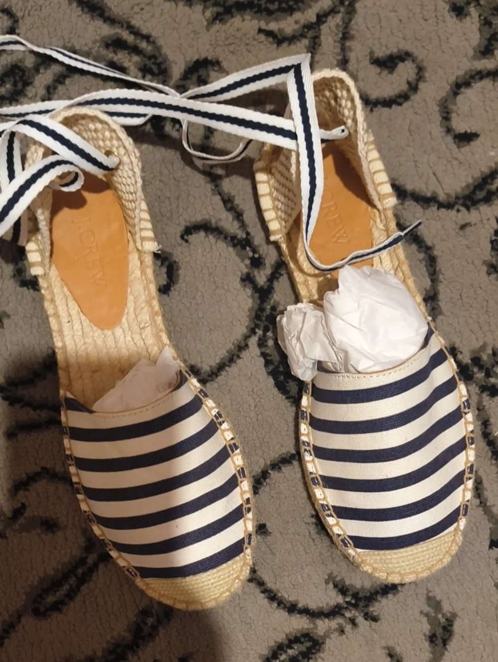 J.Crew Factory Navy & White Striped Espadrille Sandals